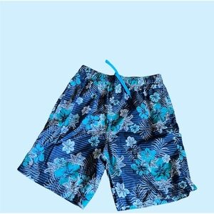 🔹HAWAIIAN AUTHENTICS: Men’s size M, shades of blue & white tropical swim trunks
